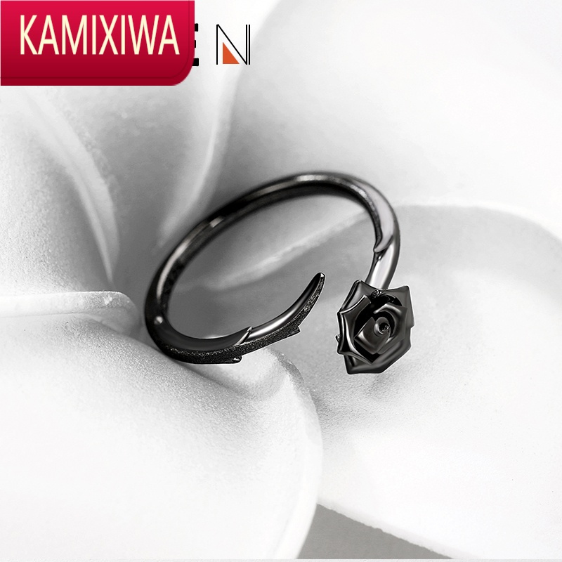 kamixiwa荆棘玫瑰银戒指情侣一对女男情侣款小众设计对戒可调节刻字