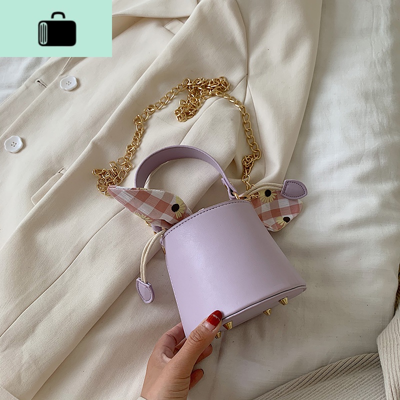 网红小包包洋气女包2020新款潮时尚百搭迷你斜挎包质感手提水桶包NEWLAKE 紫色小号
