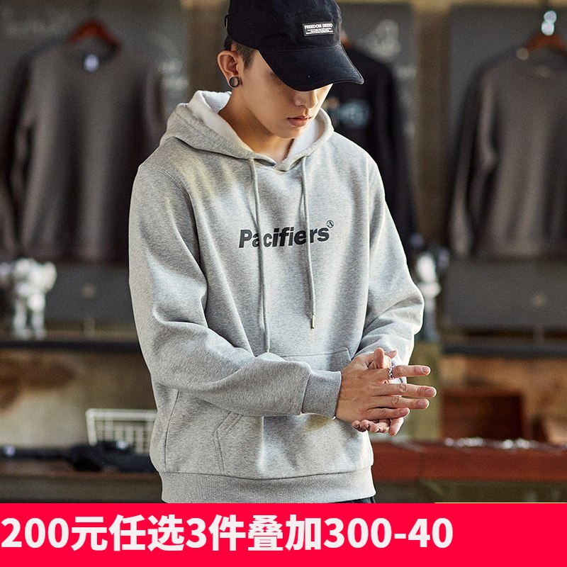 唐狮01秋冬季新款加绒卫衣男士连帽宽松蓝色套头帽衫外套潮ins XL 加绒款/花灰