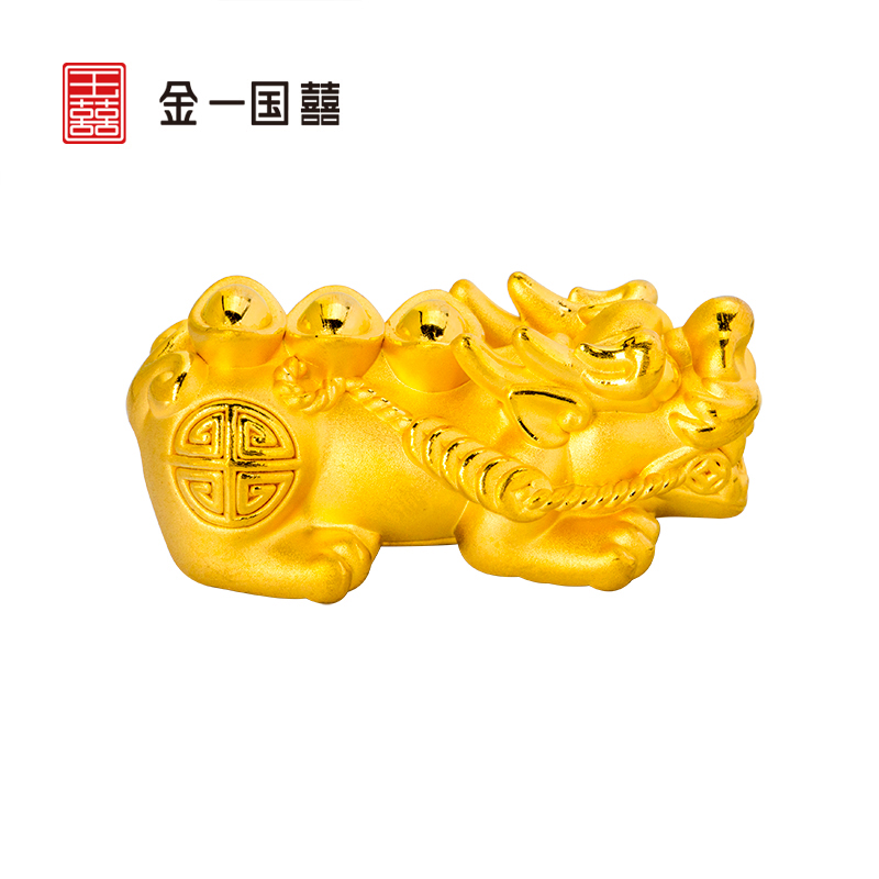 金一国囍足金3D硬金貔貅转运珠男女通用款黄金路路通手串 定价（送黑曜石） ACD002
