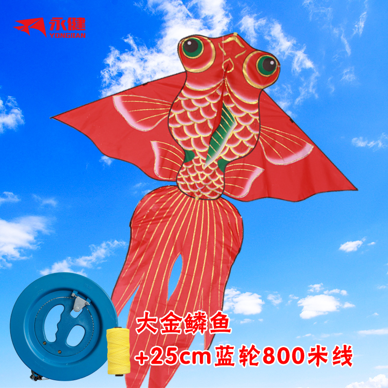 金鱼风筝微风易飞儿童成型新款潍坊风筝水晶线轮套装创意 三维工匠 大金鳞鱼+25cm蓝轮800米线高清大图