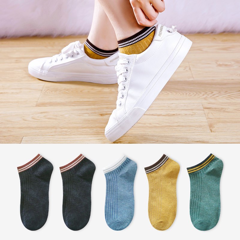 浪莎5双袜子女短袜夏季船袜日系棉袜
