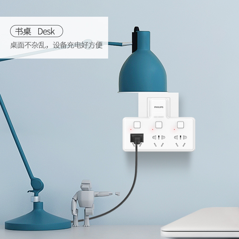 飞利浦(Philips)SPS2300C/93一转三分控开关三位无线转换器带保护门转接插头插座墙面转换器接线板白色