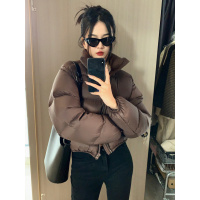 羽绒棉服女冬季短款韩版棉衣年新款加厚面包服小个子宽松棉袄 L 咖色