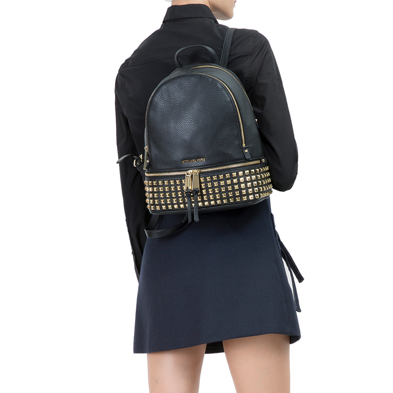 Michael Kors/迈克科尔斯女士RHEAZIP系列牛皮休闲双肩背包30S5GEZB5L黑色001高端女士双肩包 