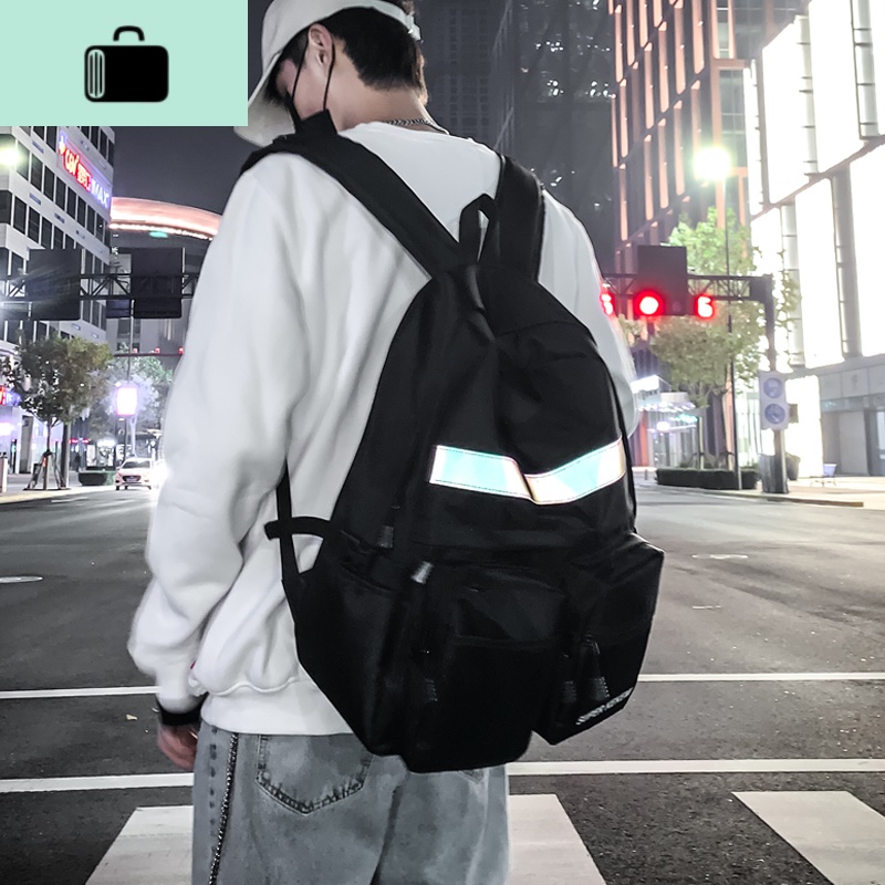 书包女ins风 韩版高中大学生背包港风潮牌男大容量2020新款双肩包NEW LAKE 黑色