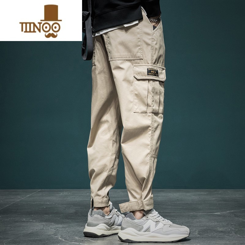 YANXU秋季机能工装裤男宽松大码束脚运动裤日系百搭加肥加大休闲裤子潮高清大图