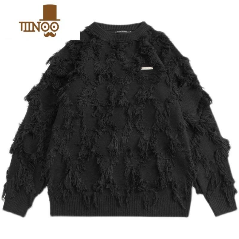 YANXU国潮先生 款美式复古流苏毛边针织毛衣男潮牌设计感小众外套图片