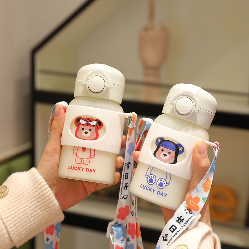 韩版吸管水杯清新少女便携学生玻璃杯创意潮流吸管玻璃杯卡通杯 随机普通款 杯子