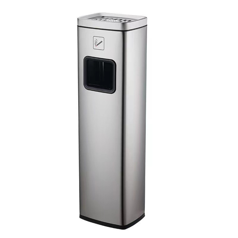 室外立式烟灰柱不锈钢烟灰桶落地灭烟柱 加高款-咖啡色(烟灰缸+垃圾桶)高清大图