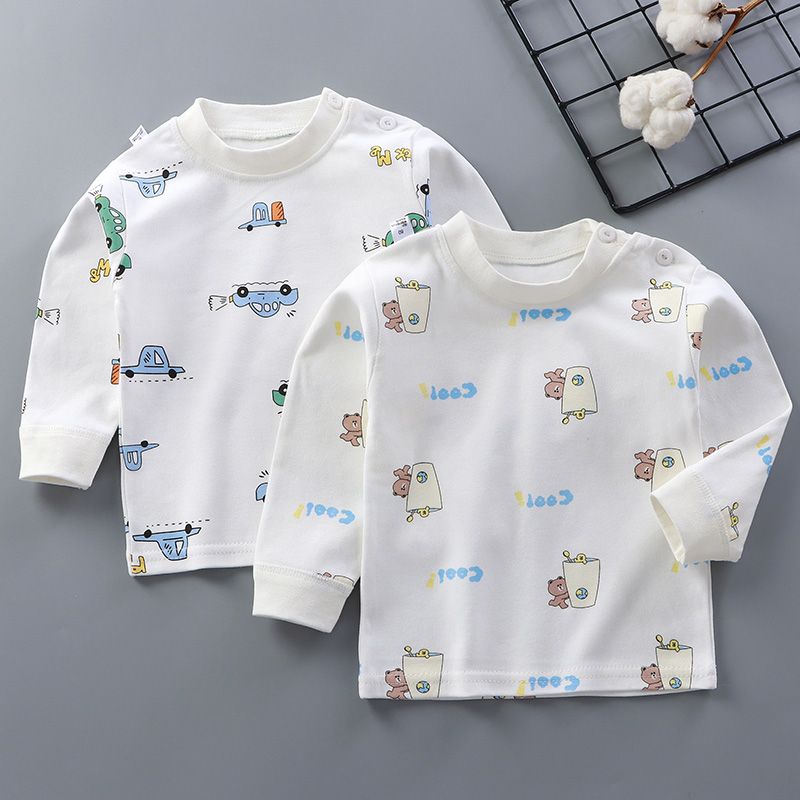 春秋季单秋衣中小童长袖T恤男童女童秋衣肩扣单上衣高清大图