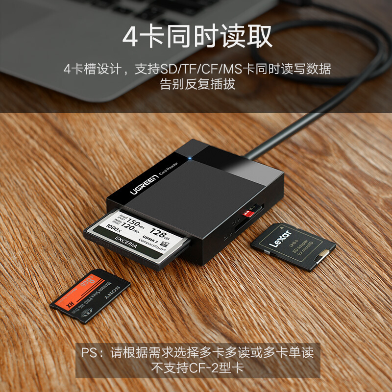 绿联多功能合一读卡器USB3.0高速 支持SD/TF/CF/MS型相机行车记录仪监控内存卡手机存储卡