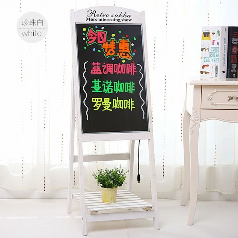 led电子荧光板店铺广告牌发光黑板荧发光屏留言板手写立式写字板 花架充电款粉色