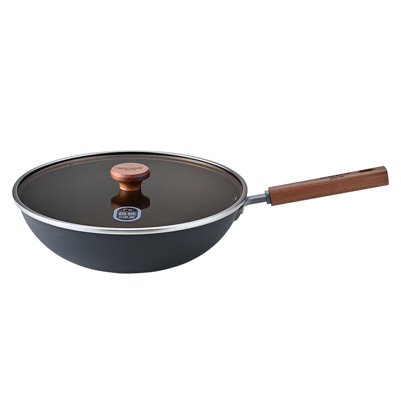 迈巴勒 MT-201 极铁O涂层不粘铁炒锅家用免开锅家用铁锅 32CM
