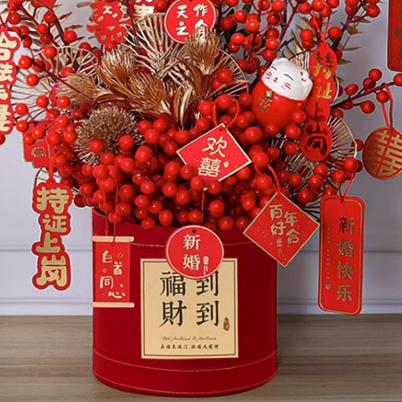汇特益 插花摆件 发财果福桶插花摆件 福到财到福桶-经典款+招财猫(单位:个)高清大图