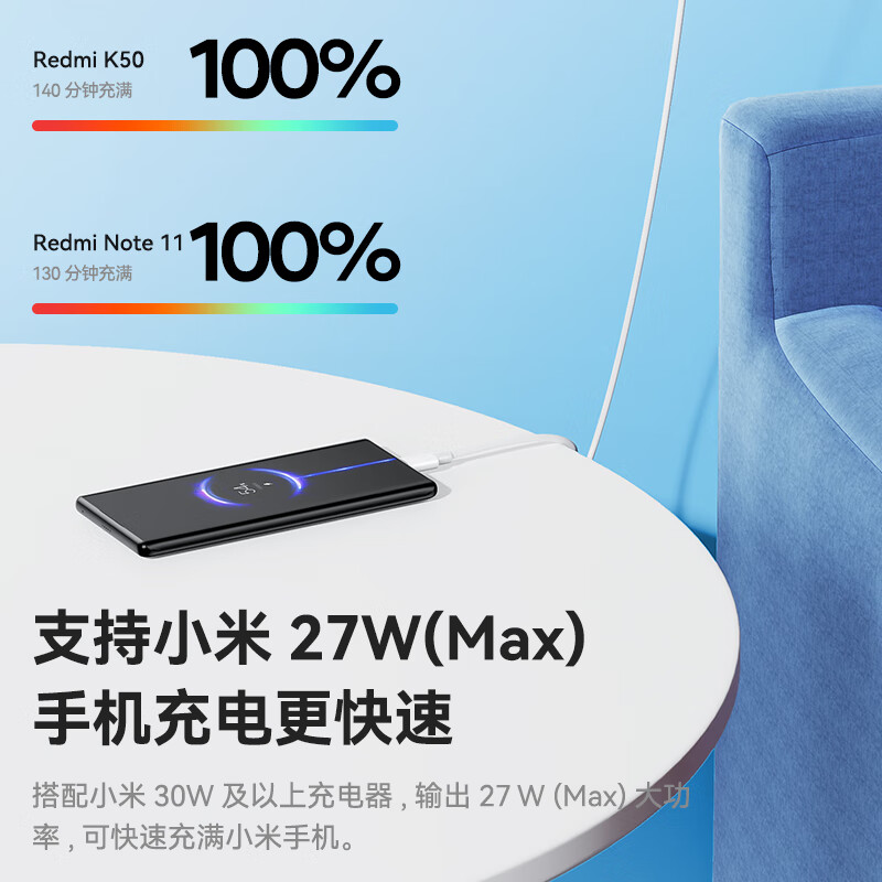 毕亚兹USB-A to Type-C 快充100W/66W数据线1米R109-1m白色高清大图