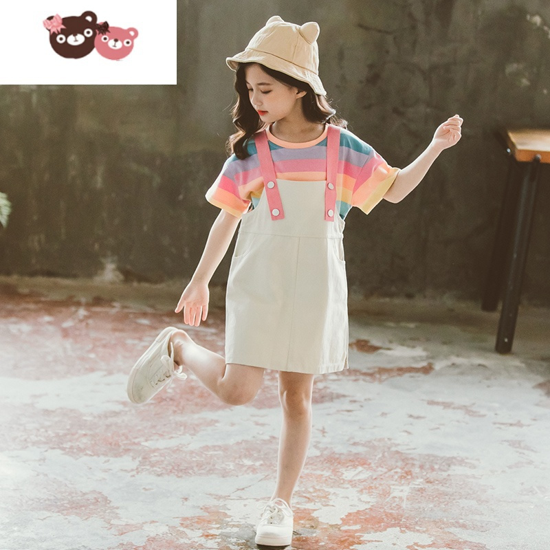 光3儿童装4女童夏装连衣裙小孩5夏天6衣服7洋气背带裙子女孩套装8岁
