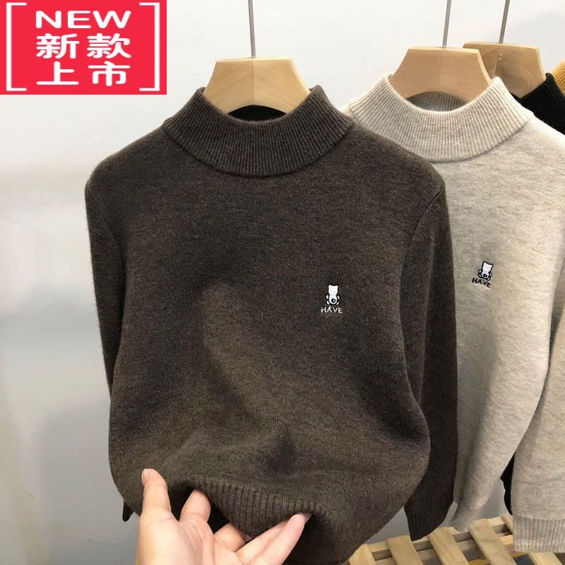 可莉允卡芙恰恰冬季新款针织打底衫男女童高领一体绒毛衣字母潮图片