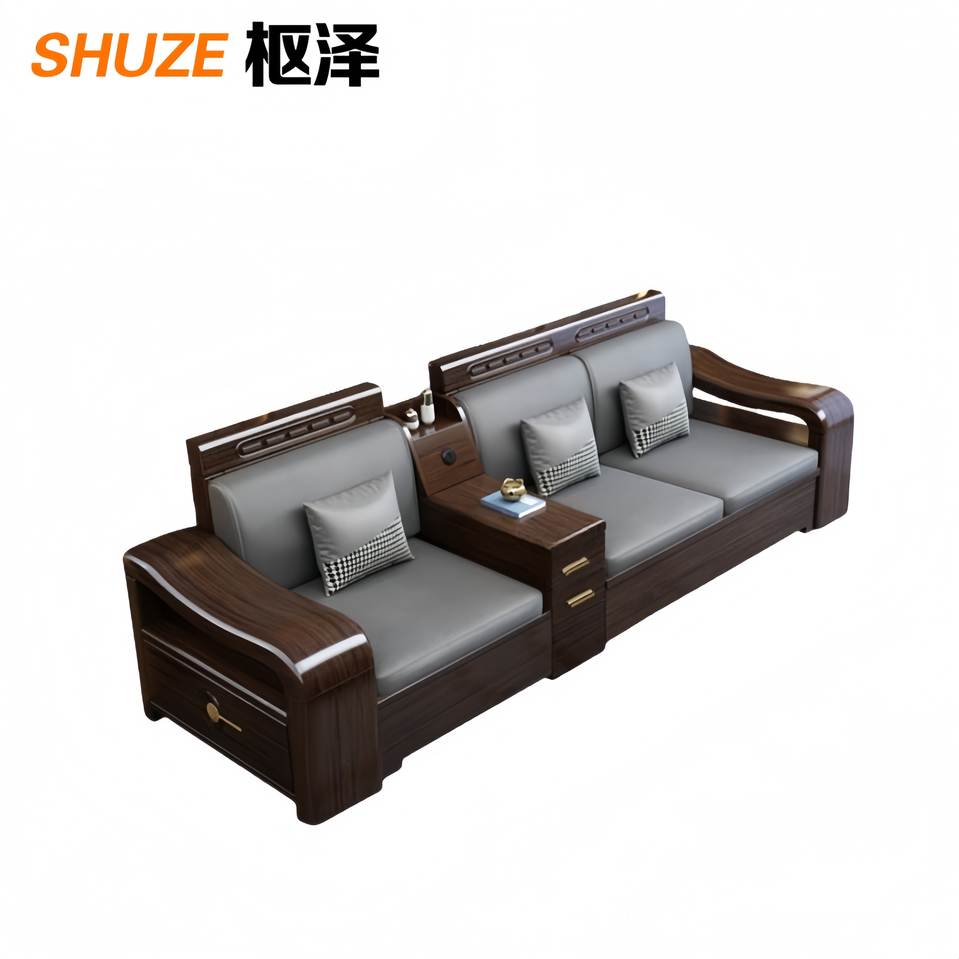 枢泽 沙发套装 三人位+茶水柜 套高清大图
