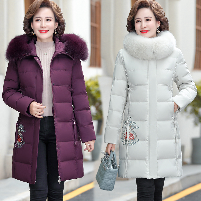 免费试穿 大品牌羽绒服女中长款2024年新款狐狸毛领免洗亮面加厚外套冬装新款白鸭绒羽绒服女中长款过膝大毛领韩版宽松加厚