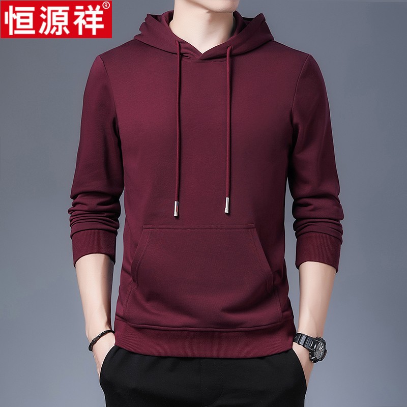 恒源祥卫衣男春秋薄款男士长袖T恤宽松连帽中年男装运动休闲上衣高清大图