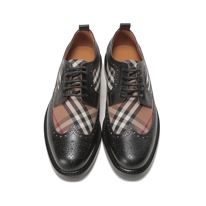 博柏利/巴宝莉 burberry 男款牛皮革/织物杏仁头系带休闲皮鞋德比鞋