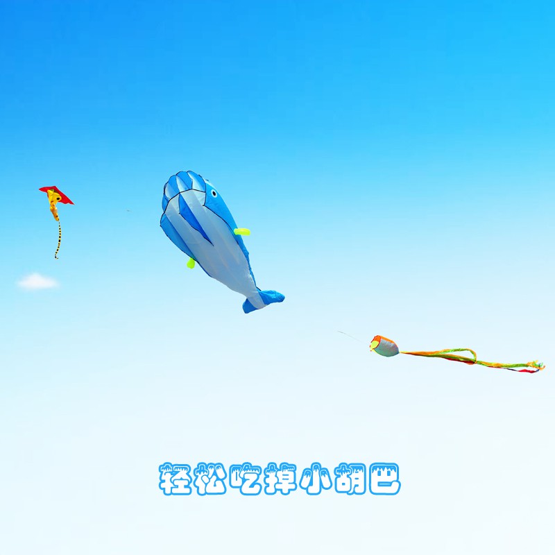 潍坊风筝软体鲸鱼海豚风筝大型好飞易飞成人儿童风筝正品创意 三维工匠 鲸鱼加22黄绿水晶轮400米3股线高清大图