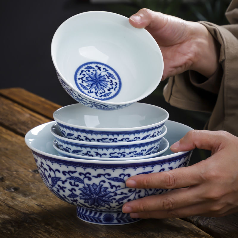 LICHEN 景德镇陶瓷餐具手工缠枝莲釉下彩青花瓷碗盘碟子套装仿古中式 9头 普通包装