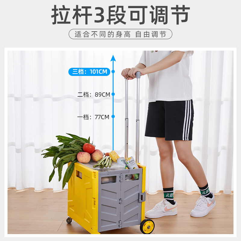 买菜车小拉车阿斯卡利(ASCARI)折叠购物车推车家用拖车网红轻便携拉杆手拉车 两轮中号黄蓝色50L不含盖子承重100斤