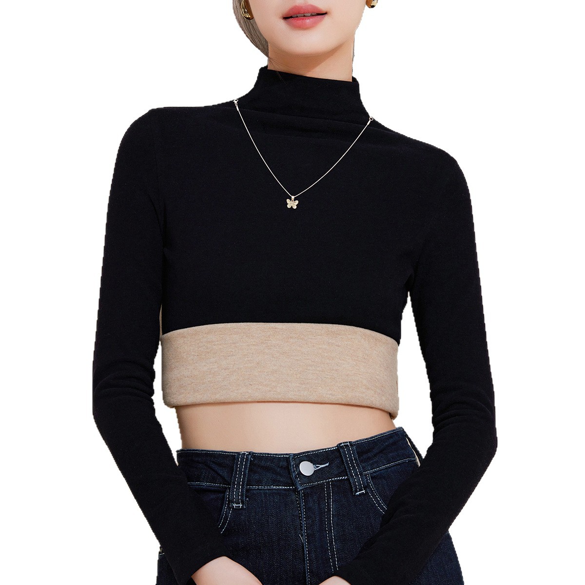 含羊毛蚕丝加绒半高领项链打底衫女加厚保暖内搭半高领上衣女冬季高清大图