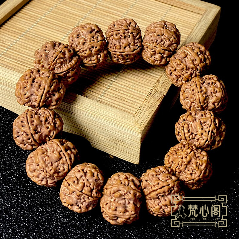 [梵心阁]尼泊尔毕业级扇面蜂王6瓣大金刚菩提手串黄皮6星头12+2颗双龙纹大爆肉