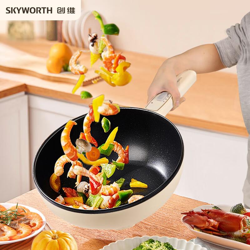 创维电炒锅F191电火锅多功能3L容量一体煎烤不沾电热锅电煮锅炒锅F191电炒锅