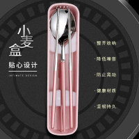 阳光飞歌 304不锈钢勺子筷子叉子 韩式餐具套装便携盒筷勺叉三件套礼盒版（水墨蓝）