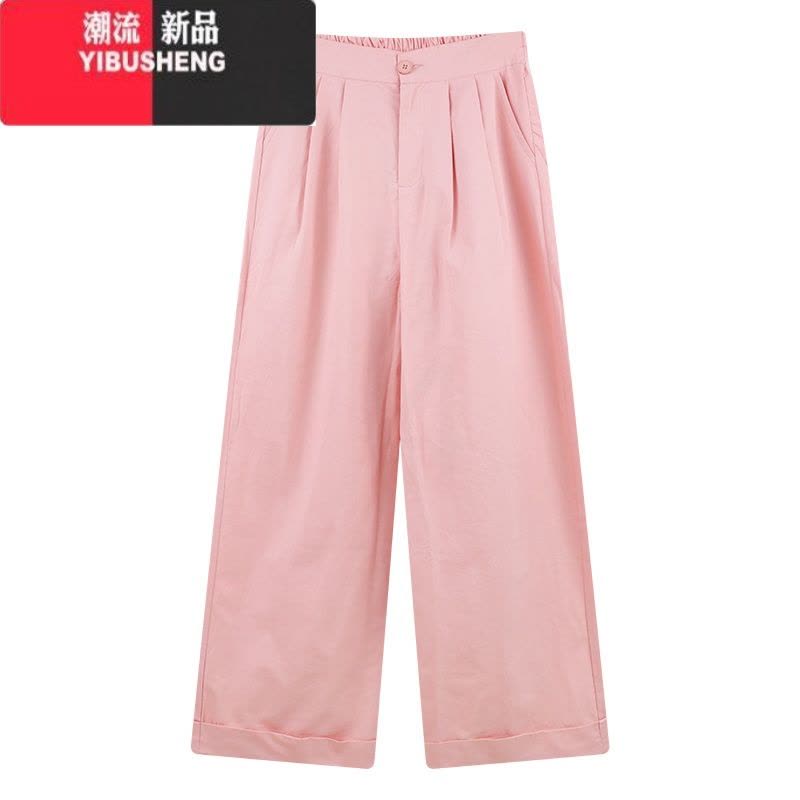 YIBUSHENG裤子女2024新款季薄款卷边水洗棉阔腿休闲裤高腰显瘦直筒长裤图片