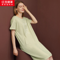 [商场同款]红豆居家春夏款女士纯棉短袖睡裙女式字母印花简约休闲风可外穿家居裙