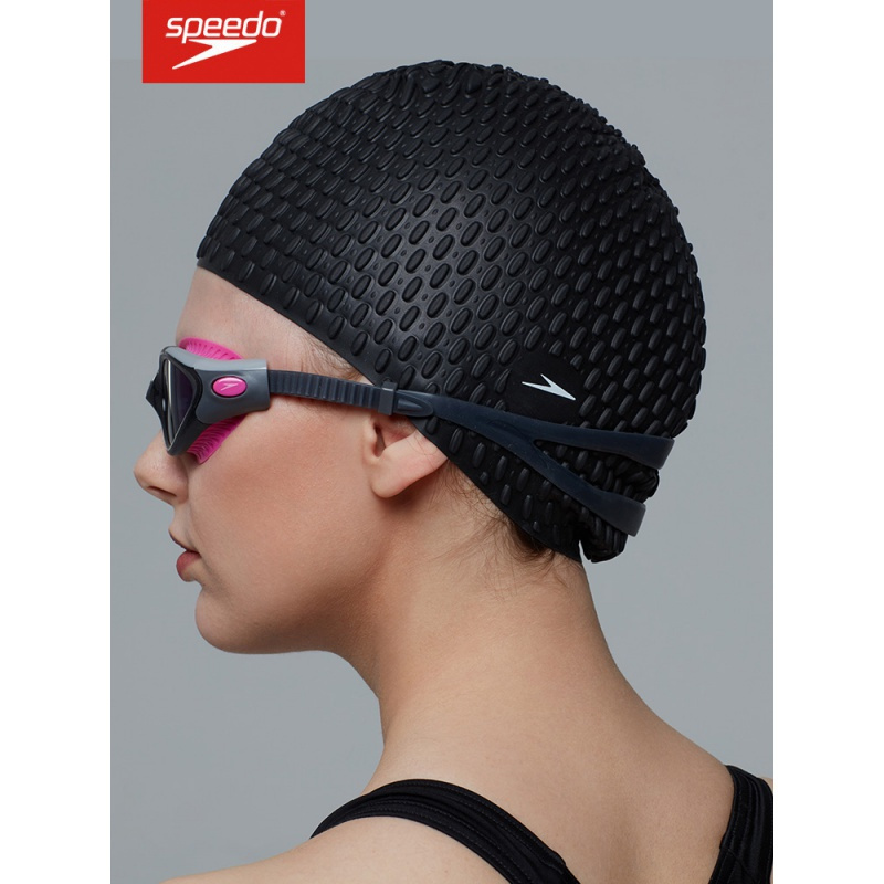 Speedo/速比涛泳帽男女长防水硅胶游泳帽大号泡泡成人护耳不勒头泳帽