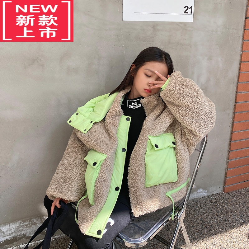 可莉允女童棉服加厚2022冬时髦小女孩羊羔绒外套棉衣中大儿童炸街毛毛衣
