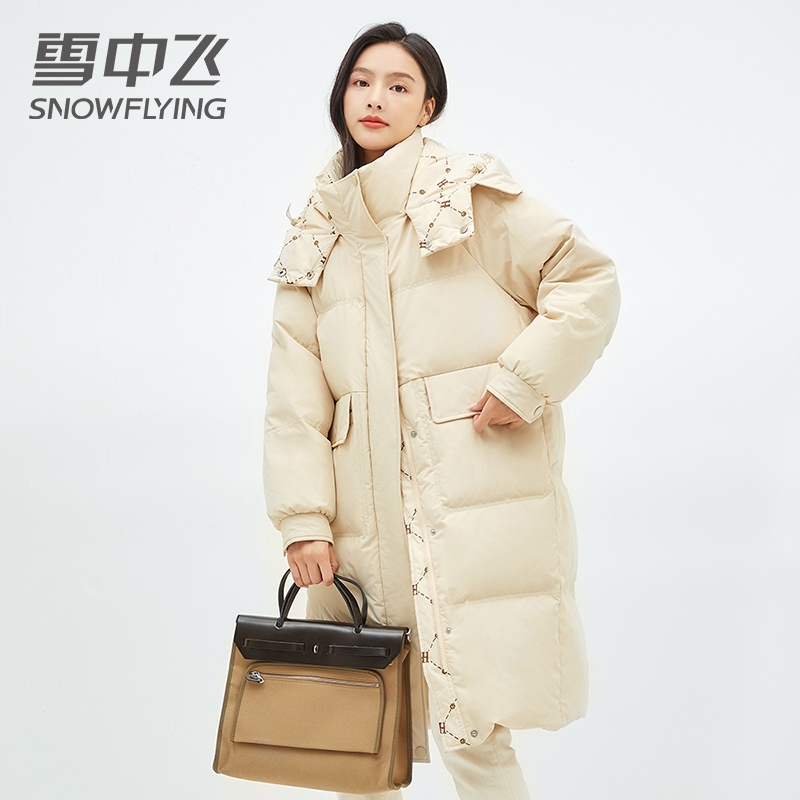 雪中飞羽绒服女过膝长款2022冬季新款时尚修身显瘦鸭绒冬装厚外套