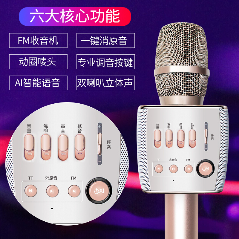 屁颠虫X35话筒音响一体麦克风全民K歌录歌无线蓝牙电视卡拉OK通用掌上ktv家用户外儿童手持唱吧全能麦 金色双麦版