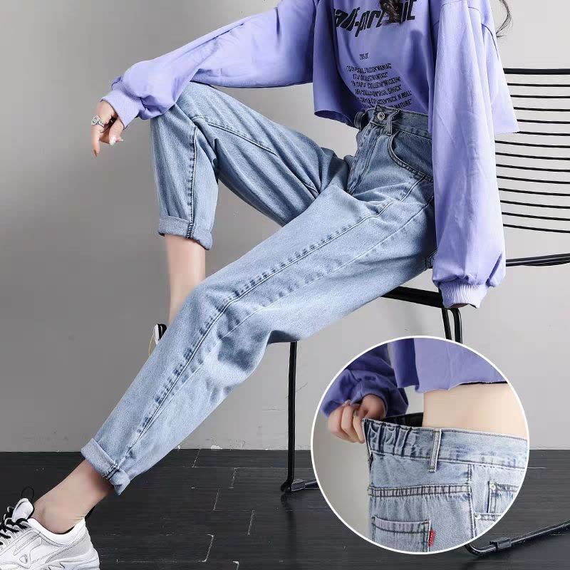 网红哈伦牛仔裤女宽松春夏装2019显瘦胖MM大码高腰老爹裤潮长裤子图片
