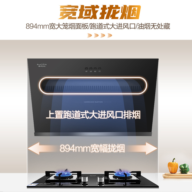 澳柯玛(AUCMA)油烟机灶具套装家用侧吸式吸油烟机天然气燃气灶煤气灶大吸力抽油烟机一级能效009D+23B[液化气]