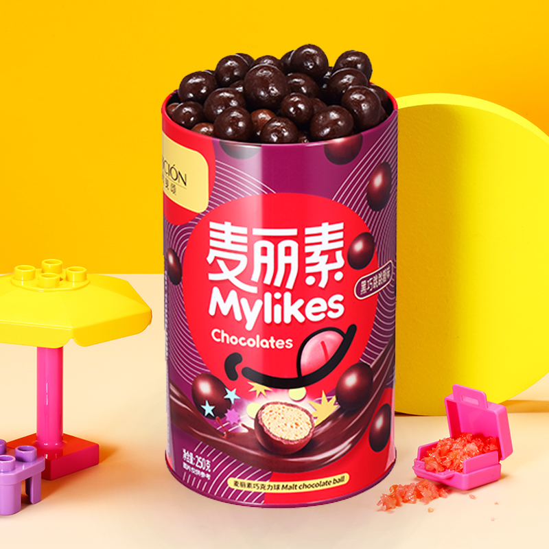 歌斐颂麦丽素桶装牛奶夹心黑巧球跳跳糖儿童女生怀旧零食250g高清大图