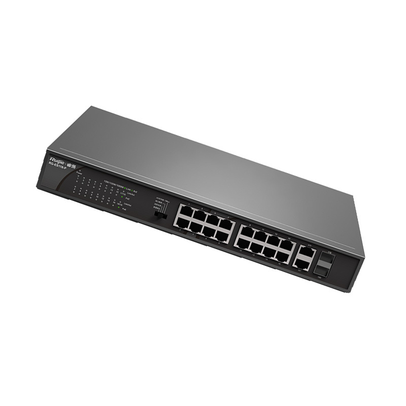 睿易 16口千兆交换机 非网管网线分线器 RG-ES118-P 百兆Poe