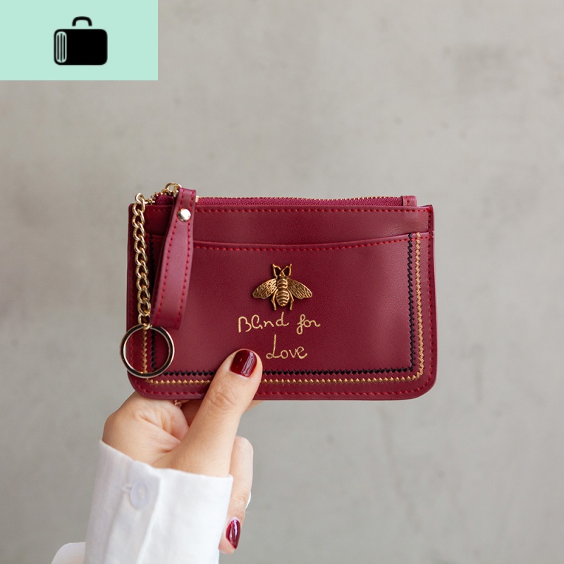 真皮拉链零钱包小巧钱包女短款银行卡位卡包硬币包驾照包女NEWLAKE 酒红色