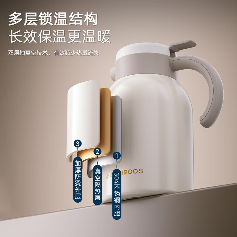 迈卡罗(MACAIIROOS)不锈钢真空保温壶MC-8122HW规格:壶1500mL/内304不锈钢高清大图