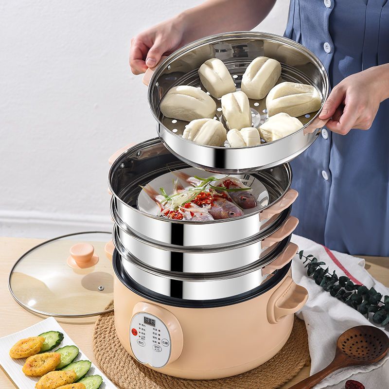 电蒸锅多功能家用三层大容量小型电蒸笼商用蒸包蒸菜电煮锅电|22cm不