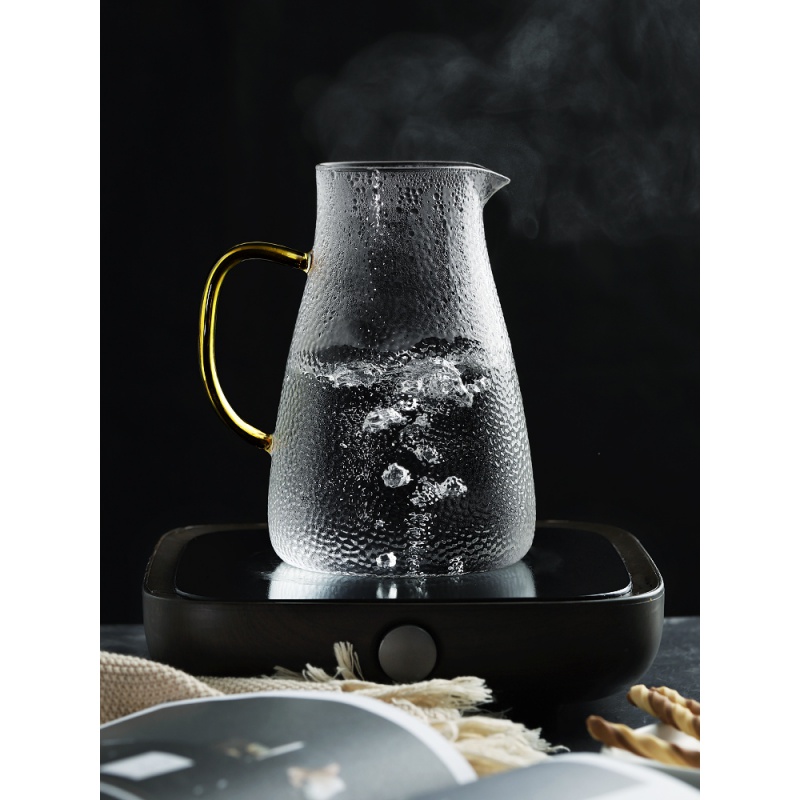冷水壶玻璃高温热防爆家用凉白开水大容量透明茶壶套装凉水杯 1500ML单壶(彩色手柄)高清大图