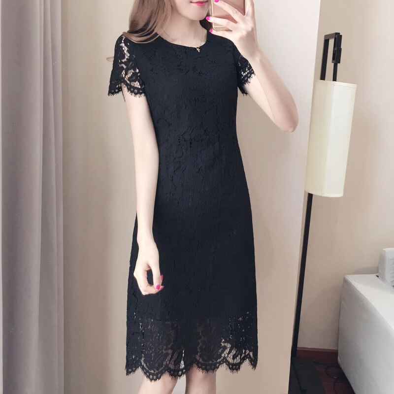 加大码女装2018夏装遮肚子显瘦蕾丝连衣裙胖妹妹洋气礼服长裙