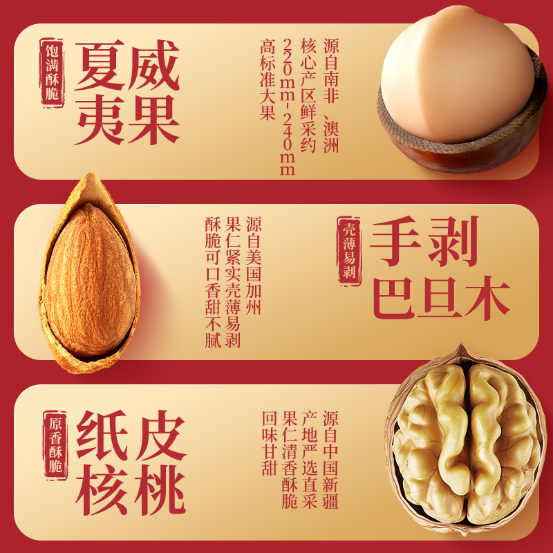 [三只松鼠坚果礼瑞红A款12袋/1950g]零食坚果礼盒年货送礼高清大图