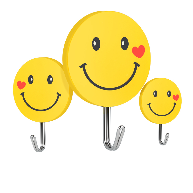 粘胶挂钩卡通可爱家用墙壁宿舍墙上笑脸迷你钩子粘钩15个小号